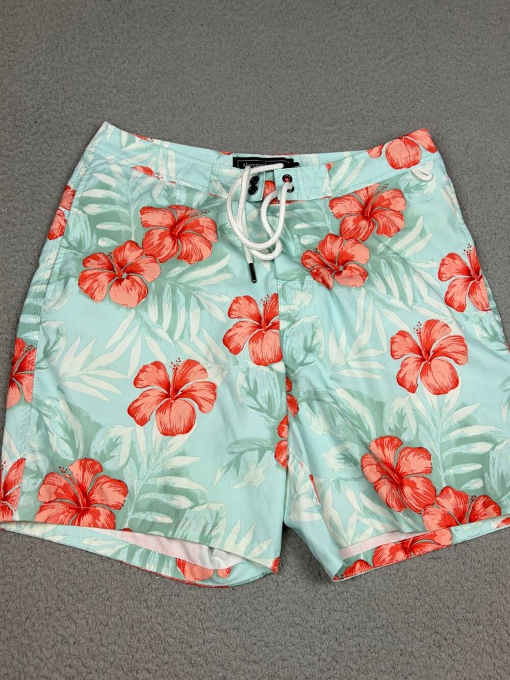 Abercrombie & Fitch Swim Trunks Mens Size 30 Light Blue Floral Stretch Lined